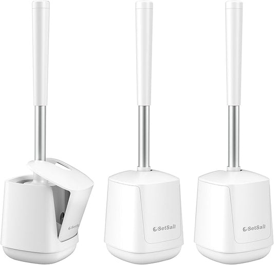 SetSail Toilet Brush and holder 3 Pack Toilet Bowl Brush and Holder Toilet Cleaner Brush with Nylon Bristles Ventilated Toilet Brushes for Bathroom with Holder for Toilet Scrubber Cleaning, Pure White