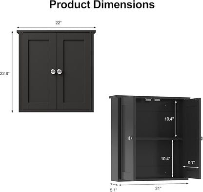 Black Bathroom Wall Cabinet,Medicine Cabinet Over Toilet,Bathroom Cabinet Wall Mounted with Shelves,Surface Mount Medicine Cabinet for Laundry Room,Kitchen,Storage Cabinet 22x23
