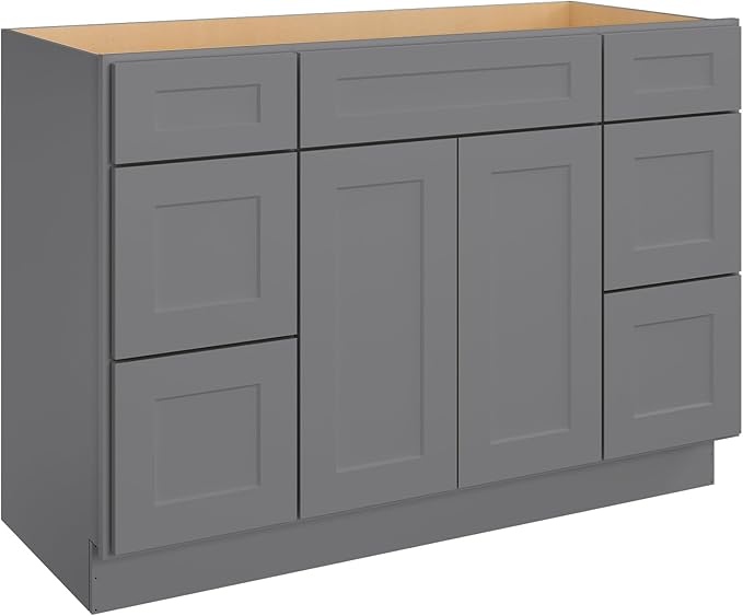 ROOMTEC Bathroom Cabinet, 48'' Free Standing Bathroom Vanity with 6 Drawers and 2 Doors,Soft-Close Drawer Slides Morden Bathroom Sink Vanity Storage Cabinet, Shaker Gray