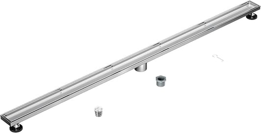 Linear Shower Drain 54", Brushed Floor Drain with Tiled Insert Grate & Hair Strainer, 304 Stainless Steel Bathroom 2-in-1 Tiled in Drain, CUPC Certified (Brushed, 54'')