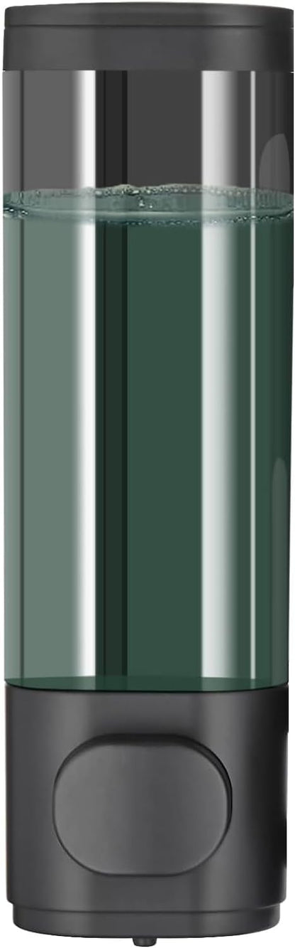 Manual Bathroom Wall Mounted Soap Dispenser, 10oz/300ml Single Black Bathroom Shampoo and Conditioner Dispenser, Clear Plastic Refillable Liquid Lotion Pump Dispenser and Organizer