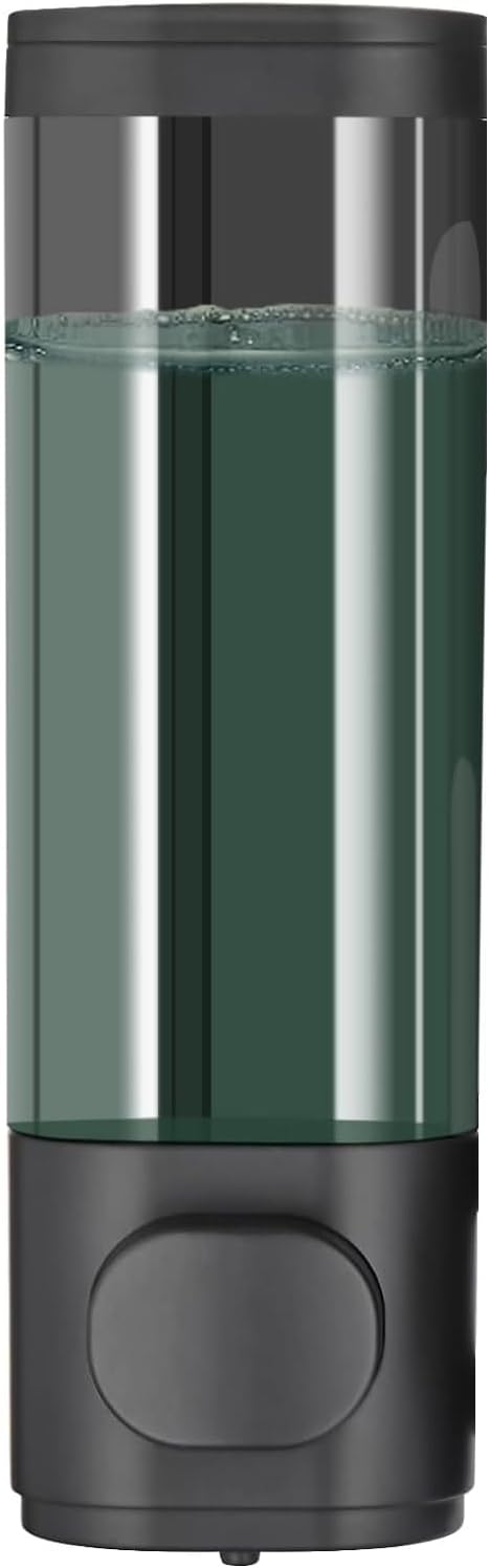 Manual Bathroom Wall Mounted Soap Dispenser, 10oz/300ml Single Black Bathroom Shampoo and Conditioner Dispenser, Clear Plastic Refillable Liquid Lotion Pump Dispenser and Organizer