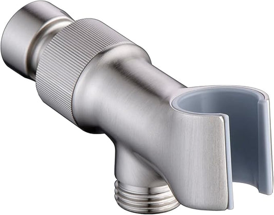 Shower Head Holder All Metal Adjustable Handheld Shower Arm Mount, 1/2" Shower Hose Holder Fits Most Hand Showerheads, Brass Hand Held Shower Head Holder , Easy to Install(Brushed Nickel)