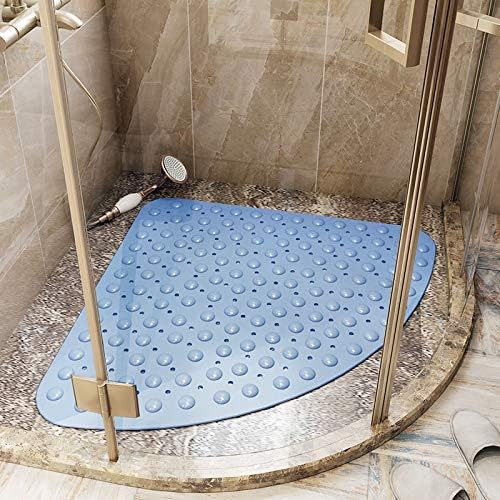 Mrcrypos Corner Shower Mats 25.5 x 25.5 Inches Bath Mat with Suction Cups and Drain Holes, Quick Dry Anti Slip Bathmat Machine Washable Shower Stall Mats for Bathroom, Baby Blue
