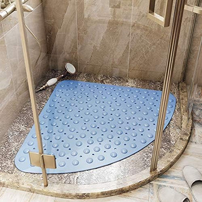 Mrcrypos Corner Shower Mats 25.5 x 25.5 Inches Bath Mat with Suction Cups and Drain Holes, Quick Dry Anti Slip Bathmat Machine Washable Shower Stall Mats for Bathroom, Baby Blue