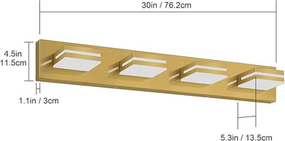 SineRise LED Modern Bathroom Vanity Light Fixtures (4-Light, 30-Inch), Brass Modern Acrylic Bathroom Wall Lighting Fixtures Over Mirror (Cool White 6000K)