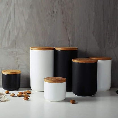 MilkyWay Food Storage Jar Strong Ceramic Storage Canisters with Airtight Seal Bamboo Lid Modern Design Seal Damp-Proof Kitchen Jar for Coffee, Tea, Spice and More (White(L: 34oz/1000ml))