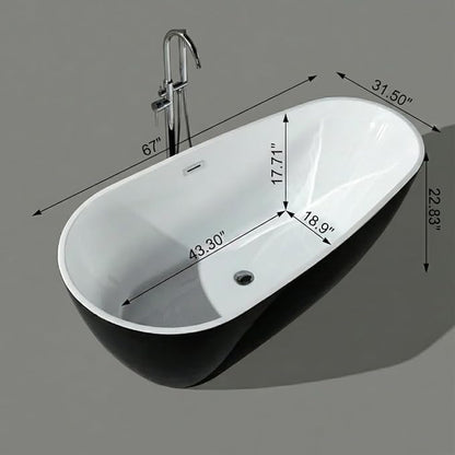 67 Inch Acrylic Freestanding Bathtub, Acrylic Soaking Bathtub with Matte Drain and Overflow, Modern Square Tub, cUPC Certified, Deep Ergonomic Design, Double-Walled Insulation, Easy Installation