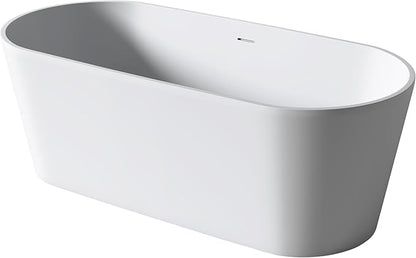 63'' Freestanding Bathtub Solid Surface Matte Bathroom Bathtub Soaking Tubs Resin Stone Bathtubs Oval Soak Tubs with Overflow and Pop-up Drain - White…