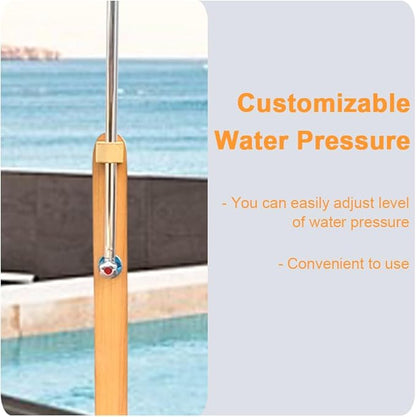 Outdoor Shower Kit Portable Wood Outdoor Garden Pool Shower with Chassis Board for Outdoor Backyard Poolside Beach Pool Spa,Wood