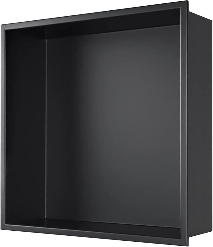 Stainless Steel Shower Niche 12" X 12" Matte Black No Tile Needed Niche Shower Recessed Wall Niches for Bathroom Storage Over Mount Installation