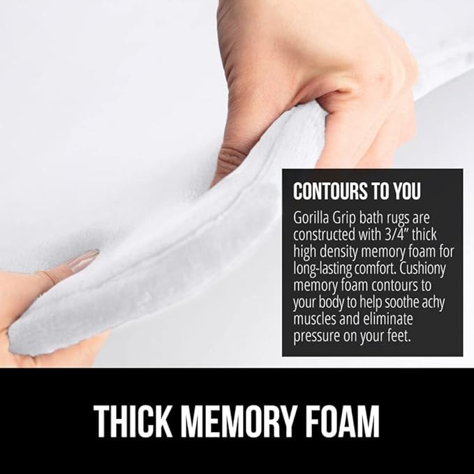 GORILLA GRIP Thick Memory Foam Bath Rugs, Soft Absorbent Velvet Bathroom Mats, Durable Dots on Underside, Machine Washable Bathmat, Carpet Rug Room Decor for Shower Floor, 42x24 Mat, White