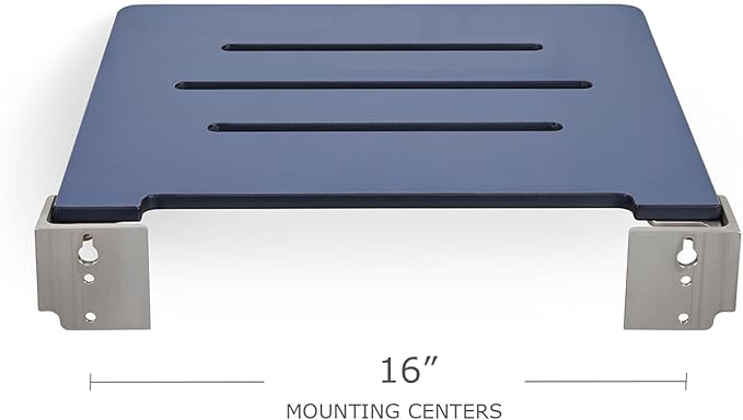 18 inch Silhouette Slimline Folding Wall Mount Shower Bench Seat, Navy Seat with Silver Frame