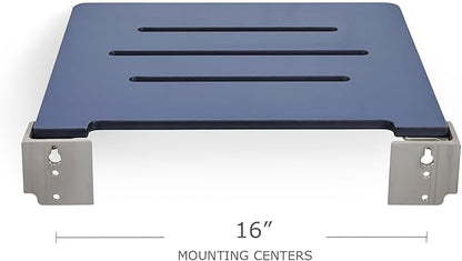 18 inch Silhouette Slimline Folding Wall Mount Shower Bench Seat, Navy Seat with Silver Frame