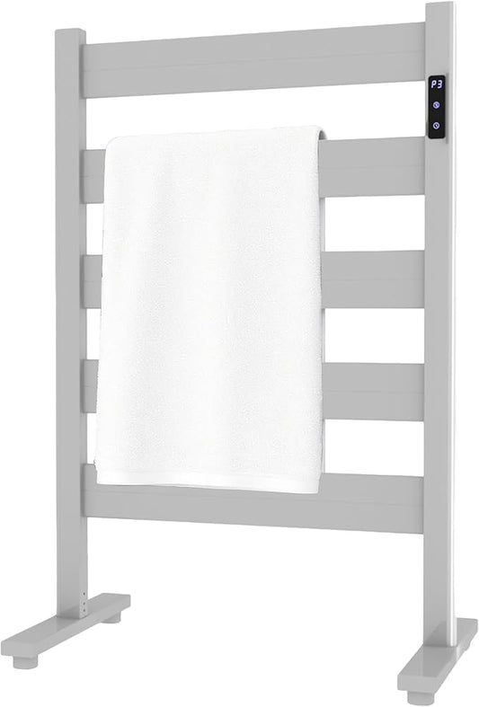 Towel Warmers for Bathroom, Space Aluminum Heated Towel Racks for Bathroom, with Built-in Timer&Temperature Adjustment, Freestanding Towel Heater,White,5 Bars