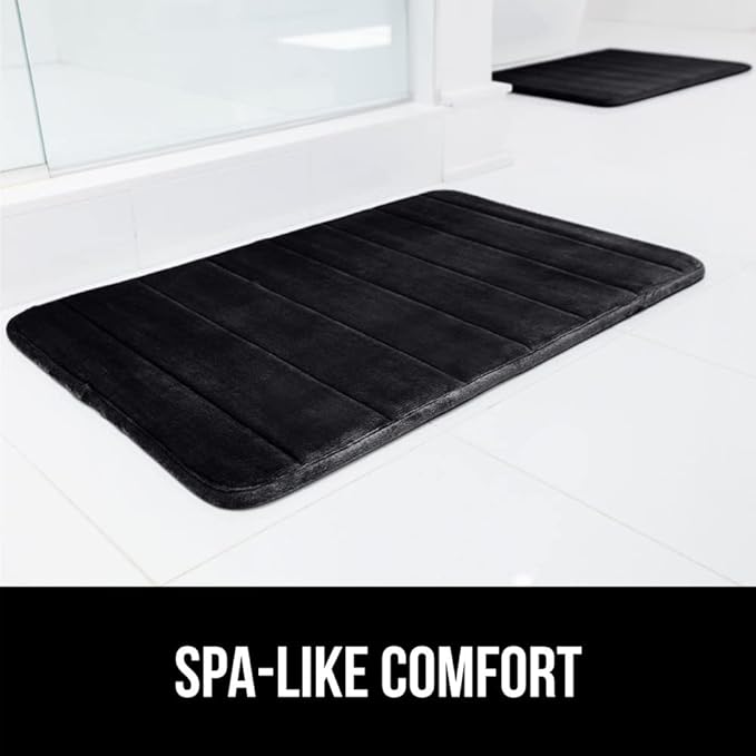 GORILLA GRIP Memory Foam Bath Mat, Soft Absorbent US Designed Bathroom Rug, Gripping Dots Machine Washable Bathmat, Cushioned Floor Mats, Shower Sink Rugs Room Décor Accessories, 24x17 Black