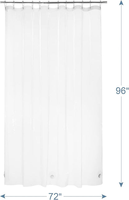 AmazerBath Heavy Duty Shower Curtain Liner 12 Gauge, 72 x 96 Inches Clear Shower Curtain Liner with 3 Clear Stones and 12 Grommet Holes, Weighted Plastic Shower Liner