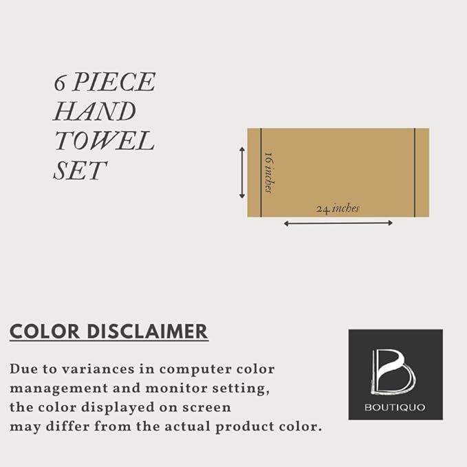 BOUTIQUO Ultra Soft Cotton 6 -Piece Hand Towel Set 16x24 Inch, Ideal for use in Bathroom, Kitchen, Gym, Spa & General Cleaning, Compact & Lightweight Multi Purpose Hand Towels - Charcoal Grey