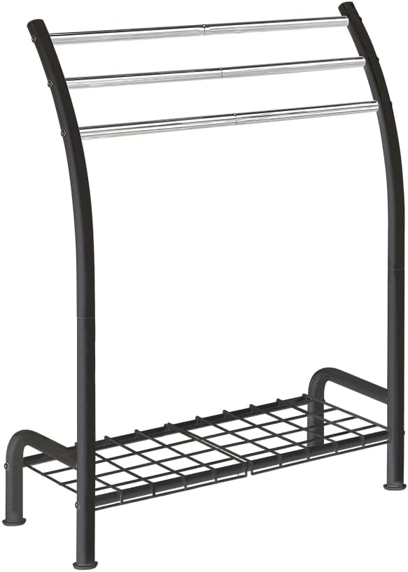 SunnyPoint Freestanding 3 Hanging Bar Towel Rack with Bottom Shelf (BLK)