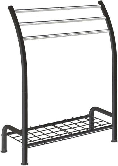 SunnyPoint Freestanding 3 Hanging Bar Towel Rack with Bottom Shelf (BLK)
