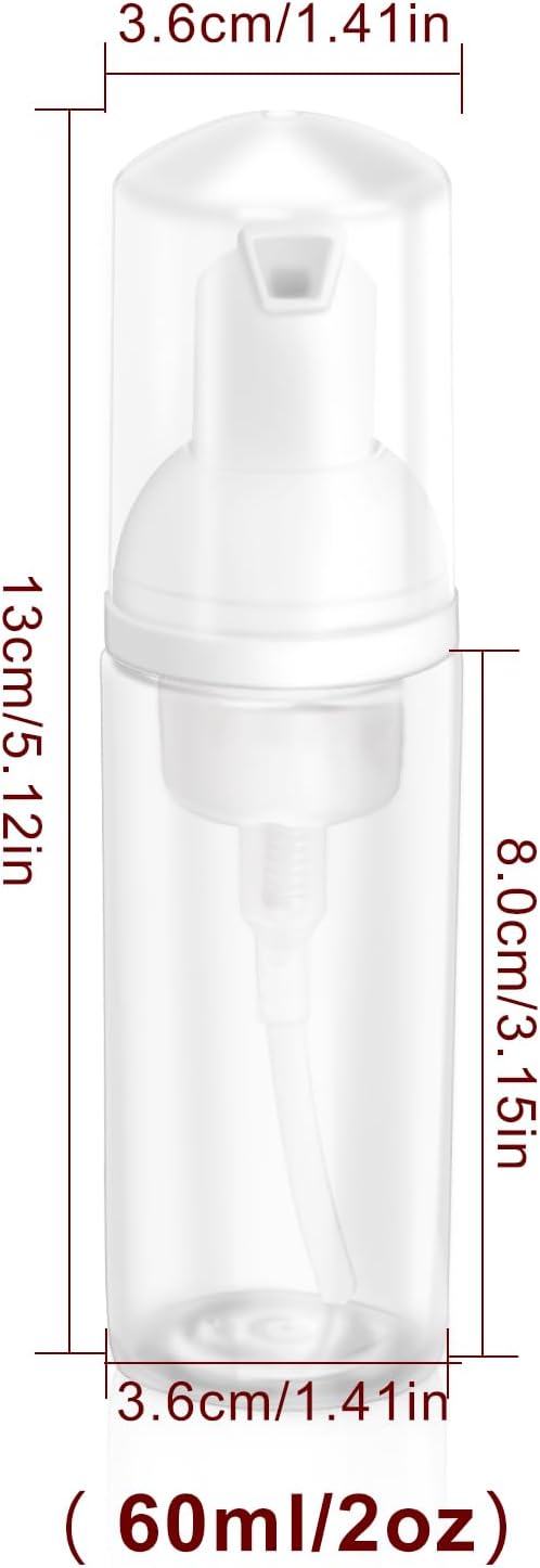2oz Plastic Foam Pump Bottle, Empty Bottle Travel Foaming Dispenser for Hand Soap, Shampoo (2Pcs, 60ml)