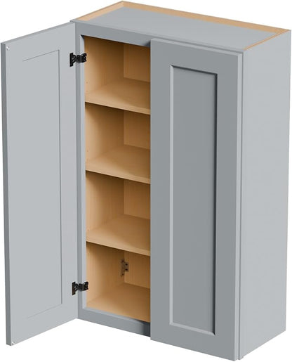 27 Inch Medicine Cabinet Wall Mounted, Solid Wood Over The Toilet Storage Cabinet, Bathroom Organizer Cabinets with 2 Door & 3 Shelves, Easy to Assemble for Laundry Room, Kitchen, Garage - Dark Gray