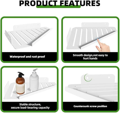 Corner Shelf Kitchen Storage, Bathroom Shelves Shower Caddy Hanging, Matte Floating Shelves for Wall, Recessed Stainless Steel Rack for Tiled Wall, White 10x8 inch(25x20cm)