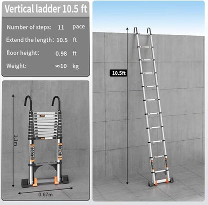 Telescoping Ladder,with Stable Hook and stabilizer barand,10.5 FT Extension Ladder, Heavy Duty 330lbs Max Capacity, Multi-Purpose Collapsible Ladder for RV or Outdoor Work (3.2M/10.5FT)
