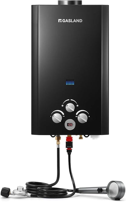 GASLAND 2.64GPM Propane Tankless Water Heater Outdoor 10L - Portable Camping Hot Water Heater, Overheating Protection, Easy to Install - Use for RV, Cabin, Barn, Camping, Boat (Black)