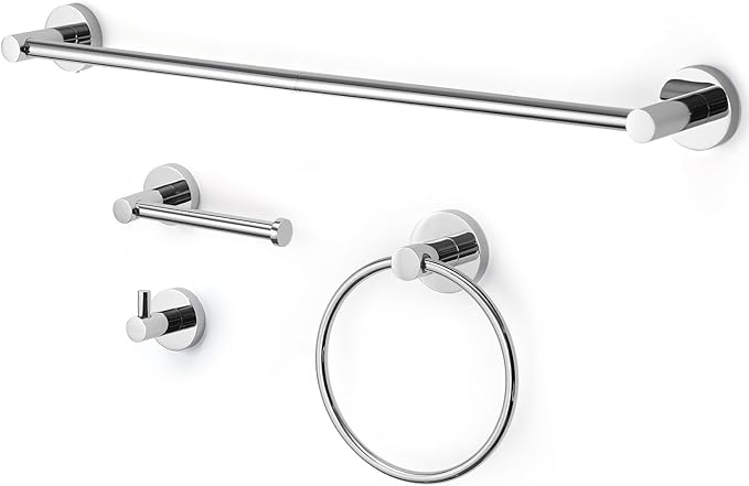 Polished Chrome Bathroom Hardware Set 4 Piece Towel bar Set,Towel Rack for Bathroom Wall Mounted Adjustable Expandable 24 inch Towel Holder Robe Hook Towel Ring Toilet Paper Holder