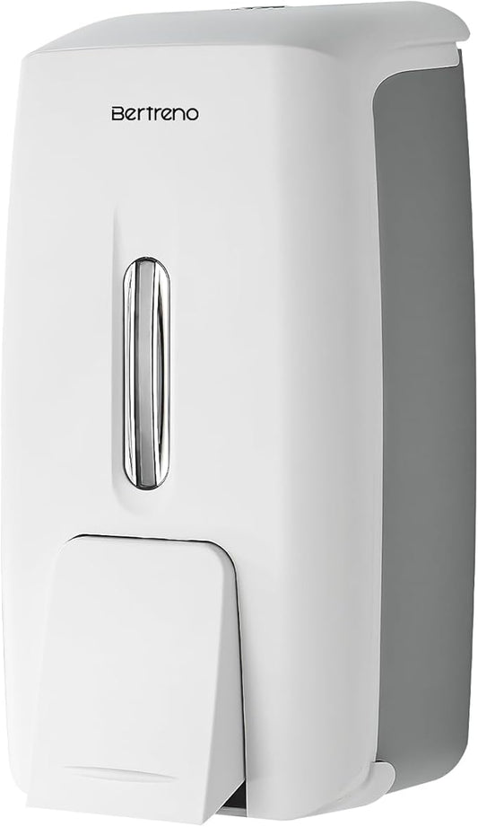 Commercial Soap Dispenser Wall Mount Manual Pump Hand Soap Dispenser 800ml Gel Liquid Hand Sanitizer Dispenser Self Adhesive for Home Bathroom (White)