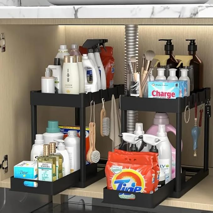 Over Sink Shelf Organizer 1pack, Black - Space Saving Sink Shelf Rack, No Drill Easy Installation, Heavy Duty Rustproof for Kitchen Bathroom Storage Accessories