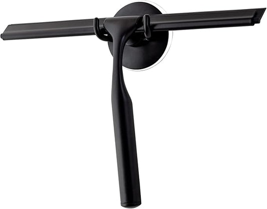 Ettori Shower Squeegee for Glass Doors, Squeegee for Shower Glass Door, Window and Car Glass, Mirrors - All-Purpose Stainless Steel Squeegee, 10 Inches and Black