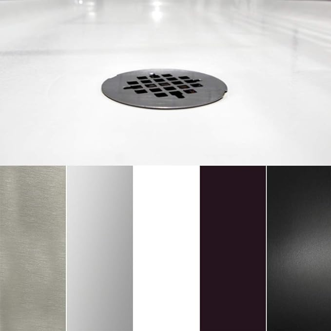 Westbrass SP6036WP-50 60" x 36" 3-Wall Shower Pan with Plastic Center Drain and 4-1/4" Cross Grid Brass Drain Cover, Powder Coat White