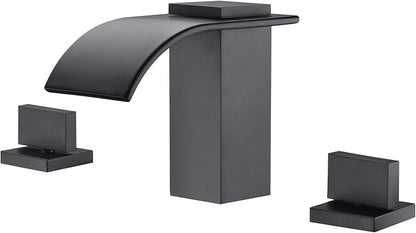 sumerain Black Waterfall Tub Faucet Deck Mount 3 Hole Widespread Bathtub Faucet with Valve