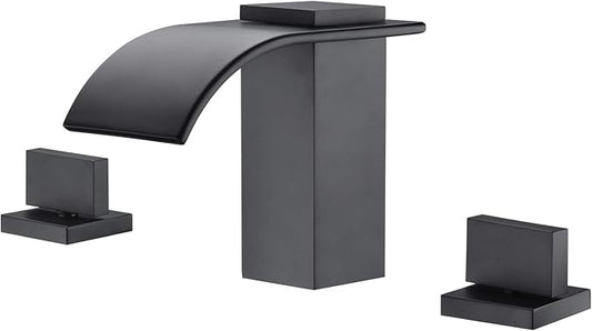 sumerain Black Waterfall Tub Faucet Deck Mount 3 Hole Widespread Bathtub Faucet with Valve