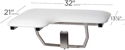 Seachrome Lift-Assist Shower Seat, L-Shaped Right-Hand, ADA, Wall Mount, Padded White Naugahyde