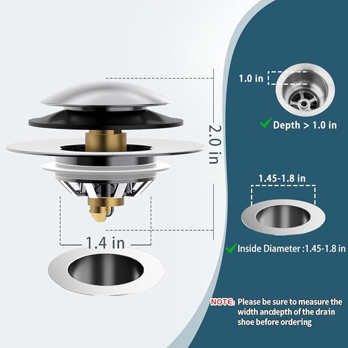 Bathtub Drain Stopper with Hair Catcher, Anti Clogging Bath Tub Drain Stoppers, Replaces Lift and Turn, Tip-Toe and Trip Lever drains for Tub, Easy Install and Clean (Chrome Silver)