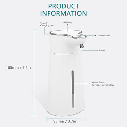 Automatic Liquid Soap Dispenser, 10.5oz/400ML Adjustable Wall Mount Touchless Soap Dispenser Waterproof for Bathroom Kitchen, USB C Rechargeable with Intelligent Infrared Sensor