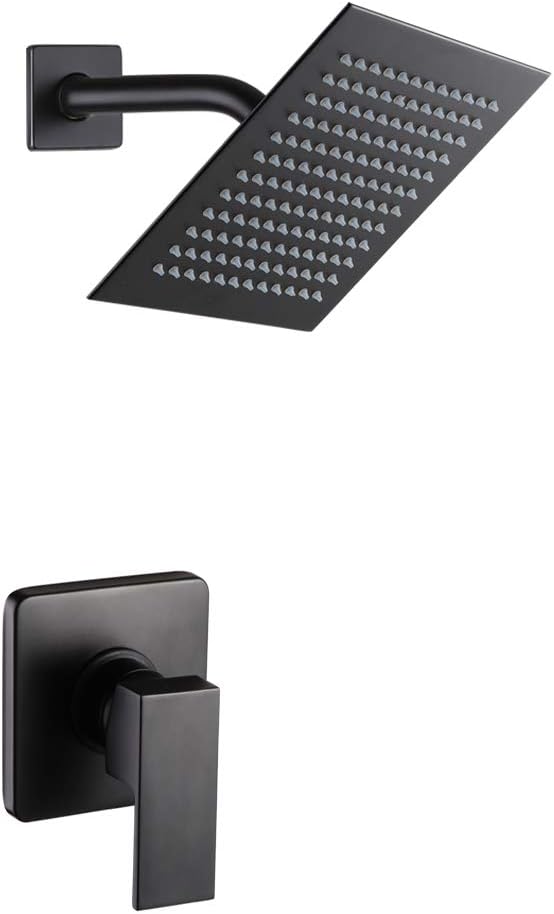 POP SANITARYWARE Matte Black Shower Faucet Set, Bathroom Rainfall Shower System with Stainless Steel Metal Showerhead, Single Function Shower Trim Kit with Rough-in Valve