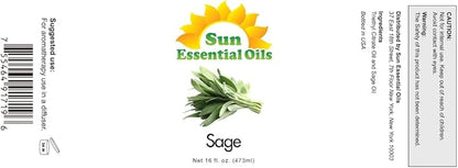 Sun Essential Oils – Sage Essential Oil 16 oz for Diffuser, Skin, Aromatherapy Massage, Humidifier, Herbaceous Scent for Candle, Lotion & Soap Making, Room Fragrance