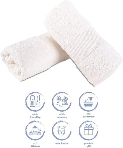 Hencely Luxury Hand Towel - Set of 2 (16x28 Inches) - Soft Turkish Cotton, Absorbent, Quick-Drying Face, Body, Kitchen, and Bathroom Towel (Hand Towels 2 Pack, White)