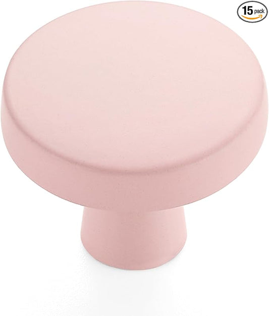 Ravinte 15 Pack Drawer Pulls 1-1/4 Inch Pink Kitchen Cabinet Knobs Solid Round Dresser Handles for Simple Cupboard Hardware