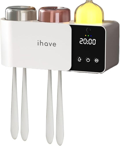 iHave Toothbrush Holders with UV Toothbrush Sanitizer, Aromatherapy Diffuser & IR Night Light - 4-Hour Smart Cruise Disinfection, Auxiliary Combo Drying - Wall-Mounted Bathroom Organizer with 2 Cups