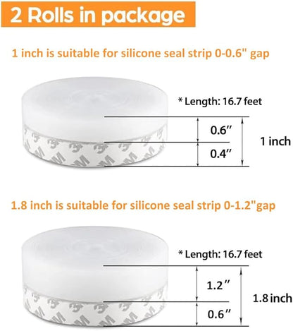 33.5 FT Weather Stripping Door Seal Strip, Shower Door Bottom Seal, Self Adhesive Door Insulation Strip for Door Frame, Windows and Shower Glass Gaps (Transparent, 25+45mm)