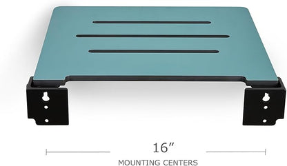 18 inch Silhouette Slimline Folding Wall Mount Shower Bench Seat, Teal Seat with Matte Black Frame