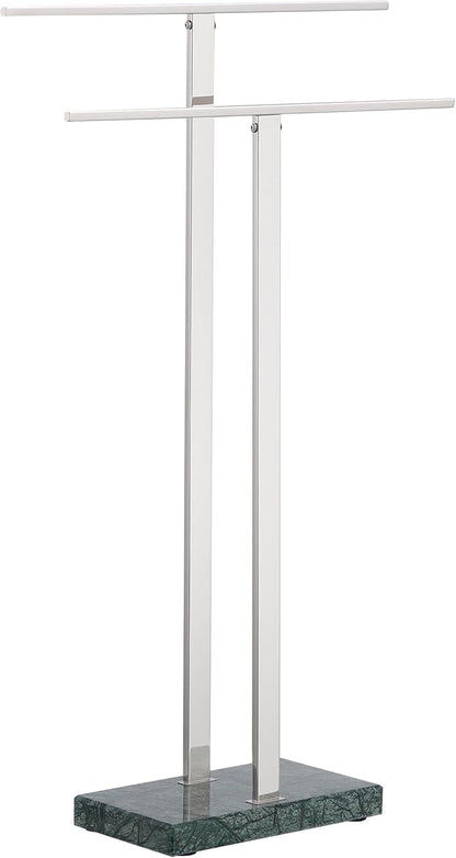 KES Standing Towel Rack with Green Natural Marble Base, 2-Tier Bath Towel Holder Stand for Bathroom Floor, Fits Bath Towel & Hand Towel, Polished Finish, BTH217-GPS