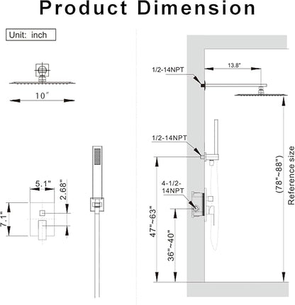 Brushed Nickel Shower System, Shower Faucet Set with 10-Inch Rain Shower Head and Handheld, Wall Mounted High-Pressure Shower Head Combo Set with Shower Valve and Shower Trim, Brushed Nickel