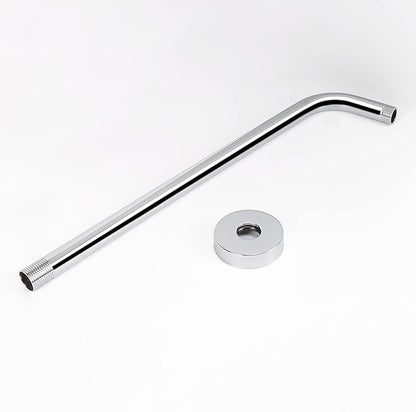 HarJue Shower Arm with Flange and Teflon Tape, Wall Mounted Shower Pipe 304 Stainless Steel Extension Arm for Fixed Shower Head & Handheld (15 Inch, Chrome)