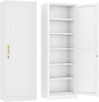 Metal Locker Tall Narrow Storage Cabinet, 67" H Locking Tool File Cabinets Snack Locker Organizer for School Classroom,Bedroom,Gym Home Office,Entryway and Hallway (20" W 1Door White)